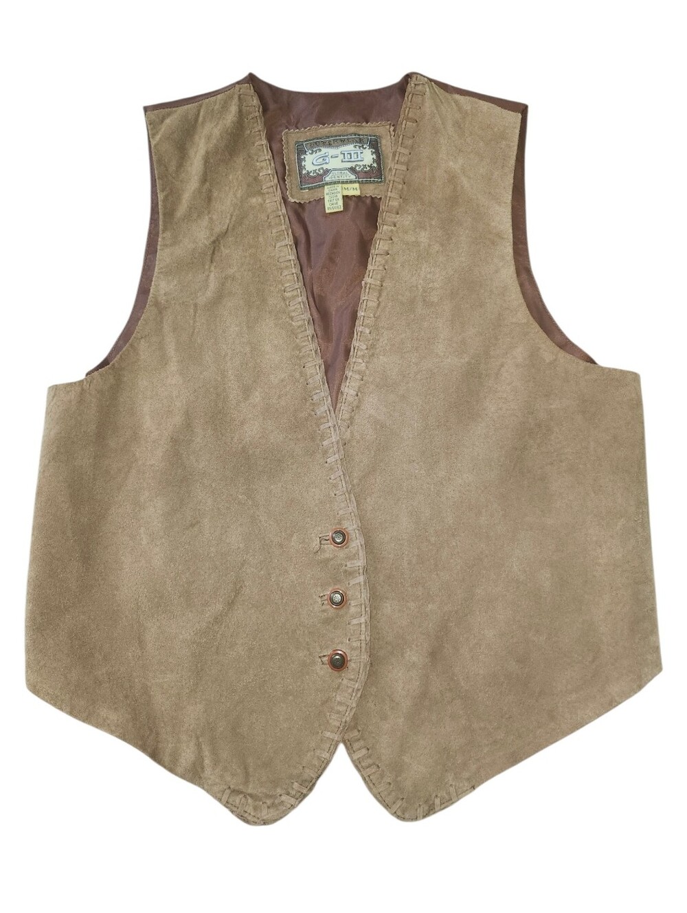 Vintage G-III Global Identity Suede Leather Vest Brown Western Boho Sz. M